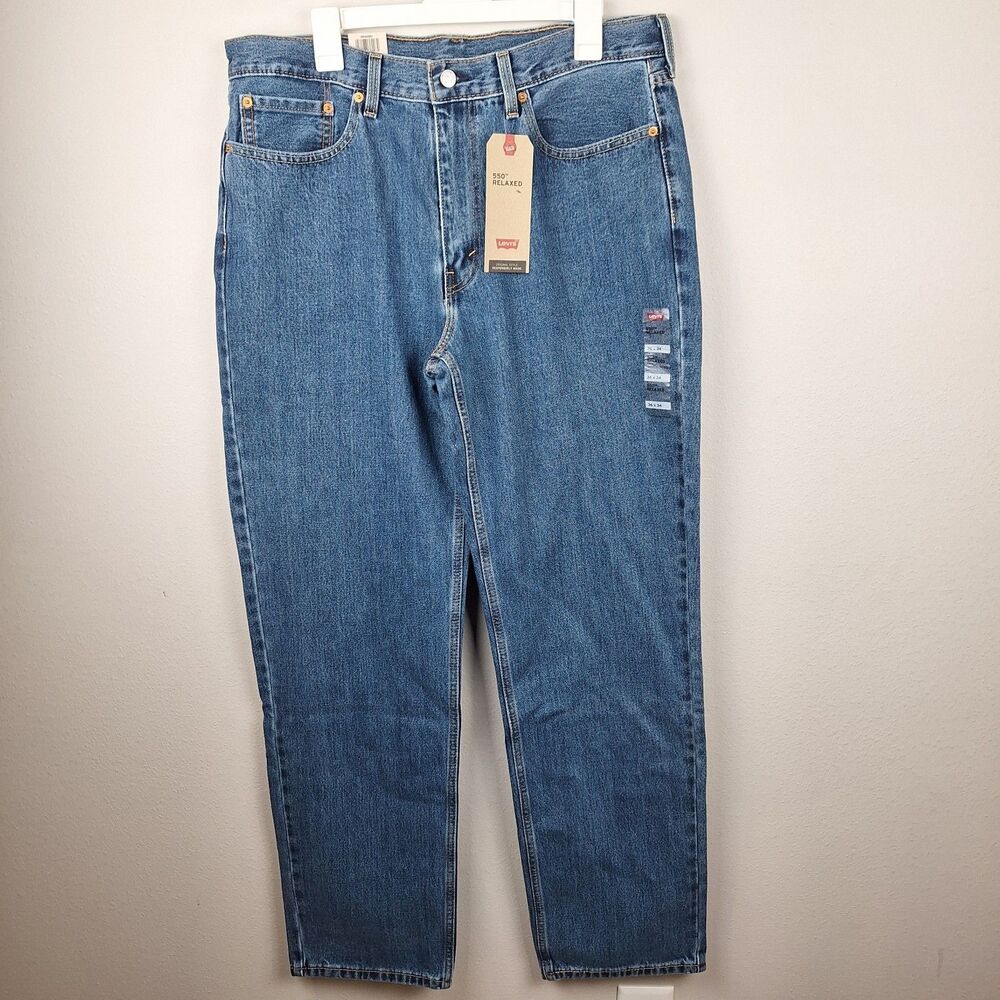 Levis Jeans Mens 36x34 550 Relaxed Fit Straight Denim 100% Cotton Blue New